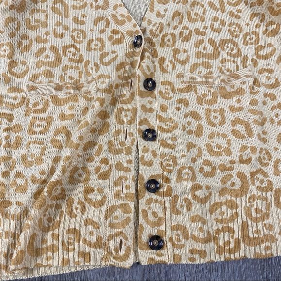 ANDREE Cheetah Cardigan Sweater Women’s Size 1X Lightweight Animal Print Yellow - Picture 4 of 6